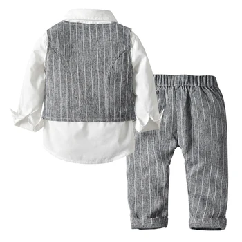 Tem Doger Nou Stil Băiețel Nou-născut Bumbac Domn Vesta cu Dungi pentru Ocazii Formale Retro Pantaloni Dot Papion Camasa