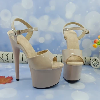 Leecabe 17CM/7Inch Bej pentru Femei Sandale Platforma partidului Pantofi cu Toc inalt, Pantofi de Dans Pol