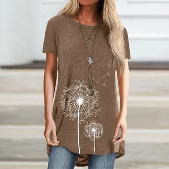 Păpădie de Imprimare T Tricoul 2020 Maneca Scurta Femei Casual Teuri de Top Pierde O-Neck T-Shirt-uri de Mari Dimensiuni 5XL Doamna Topuri Femei Îmbrăcăminte